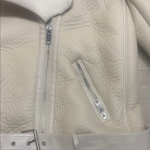 Fitaylor Women's Cream Shearling Moto Jacket Size M - Picture 5 of 7